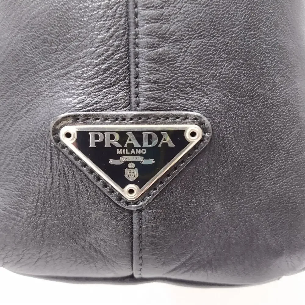 PRADA Black Leather Lucite Plastic Chain Strap Hobo Shoulder Bag